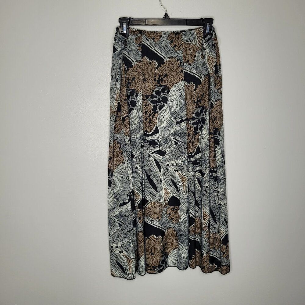 Brown gray grunge abstract print artsy pull on stretch a line skirt size 1x